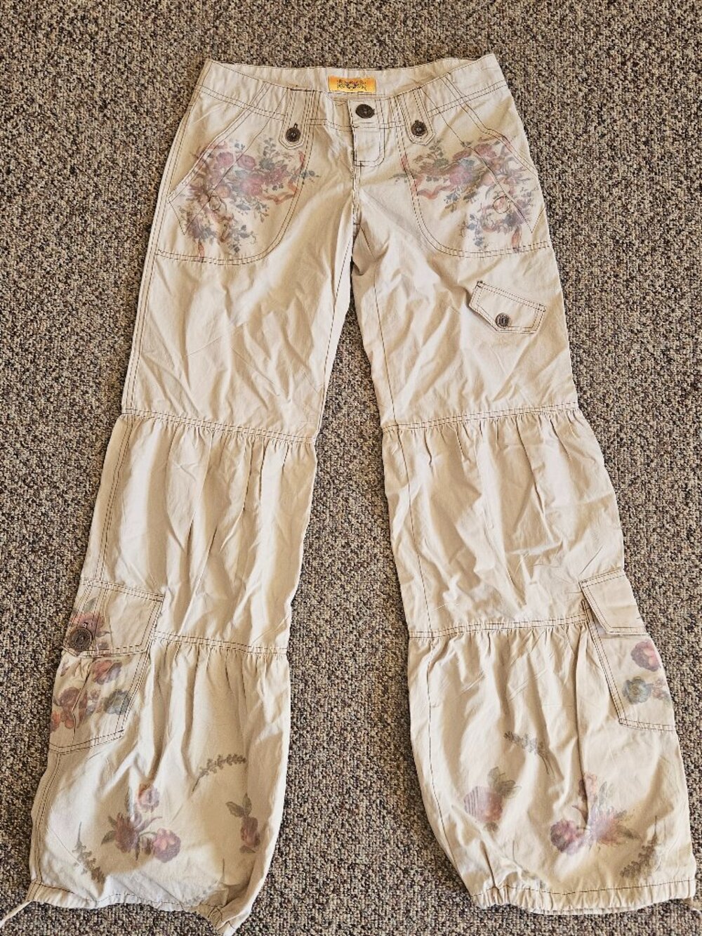 Vintage Butterfly Dropout Tiered Low Rise Flare Leg XS Festival ready